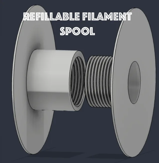 Vue 3D des deux moitiés de la bobine rechargeable, avec le moyeu fileté mâle face au moyeu fileté femelle